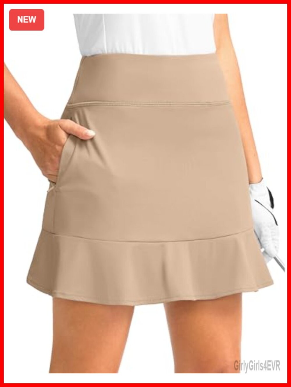 Women's Golf Skorts with 5 Pockets, High Waist, Built-in Mesh Liner, Ruffle